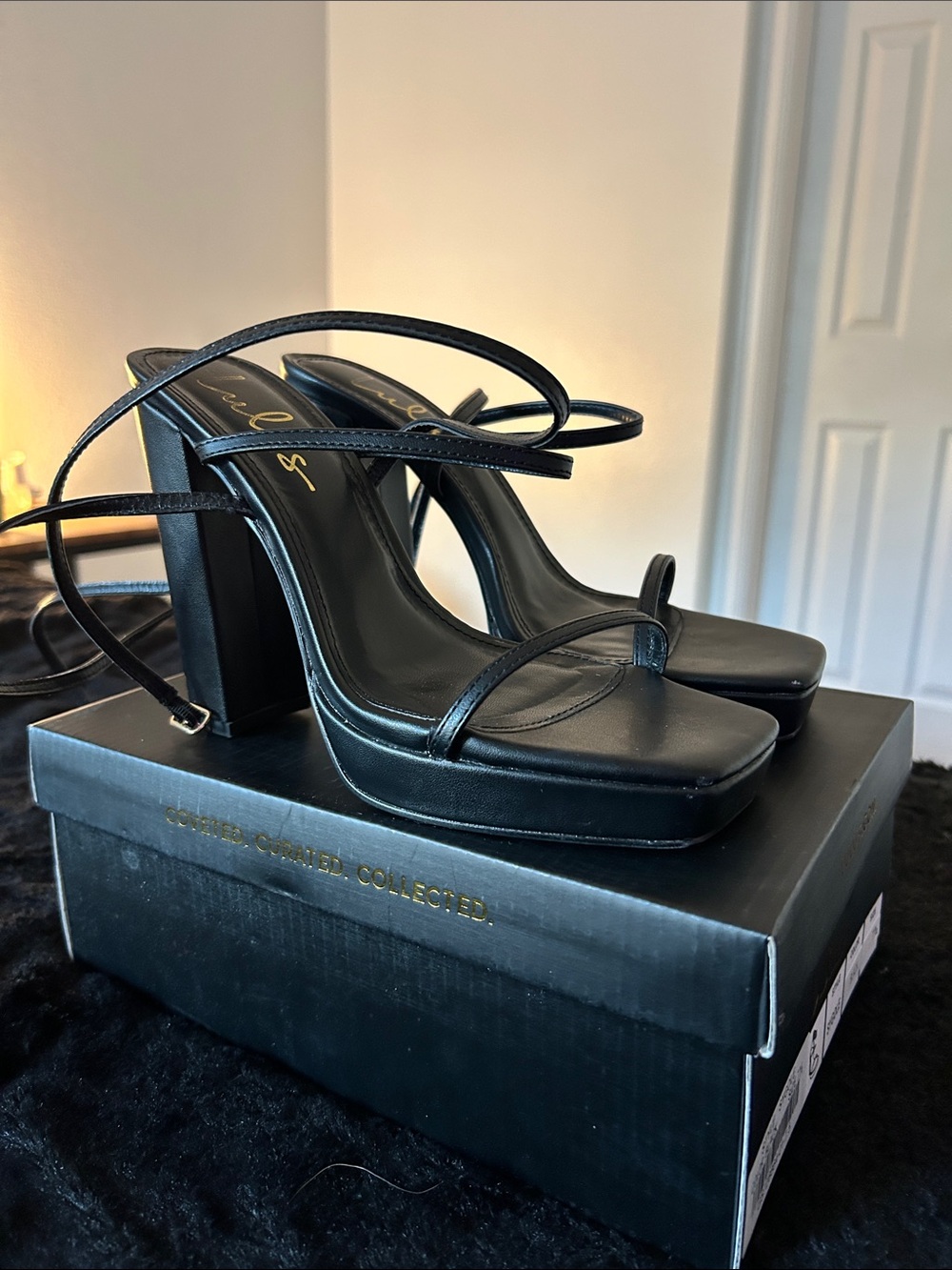 Lulu's Sygole Black Strappy Platform Block Heel Sandals